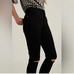 Lucky Brand Bridgette High-Rise Raw Hem Cut-Out Knees Black Skinny Jeans